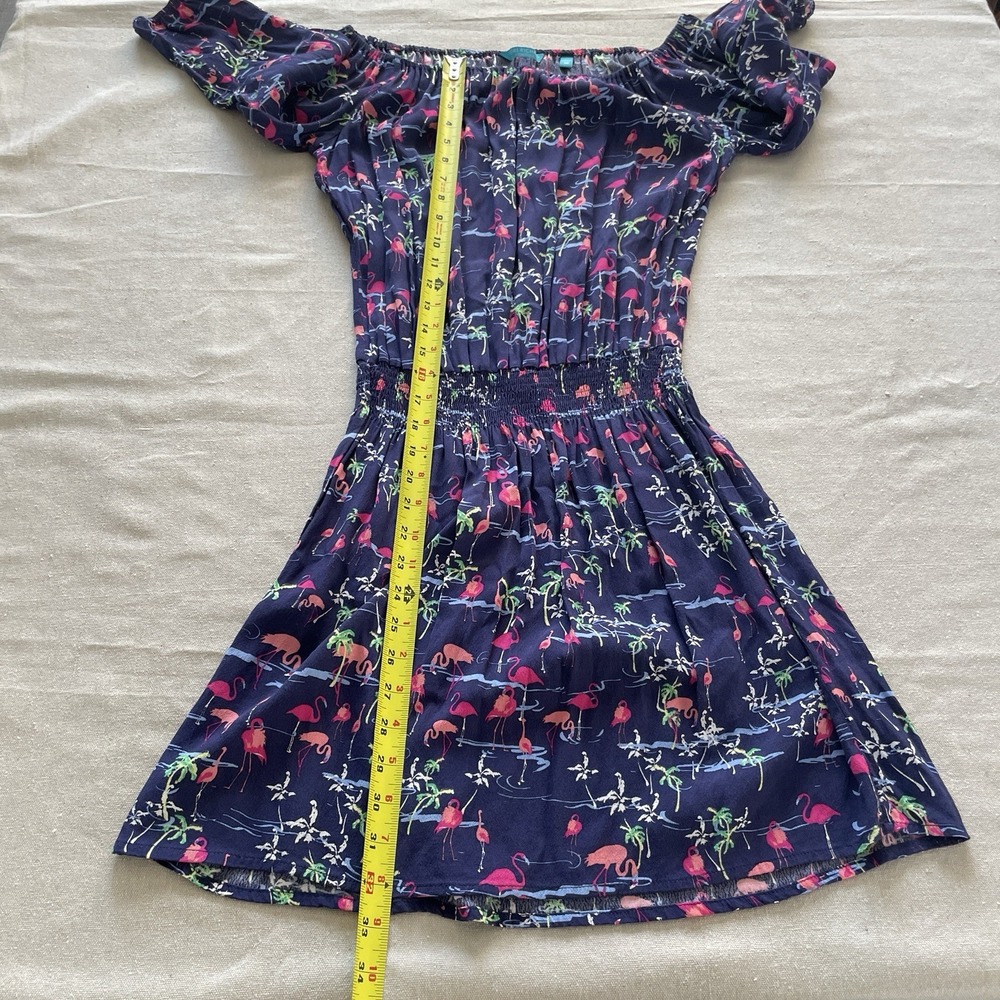 Tori Richard Honolulu Mini Dress Womens 10 Blue Floral Hawaiian Off The Shoulder - Picture 7 of 8